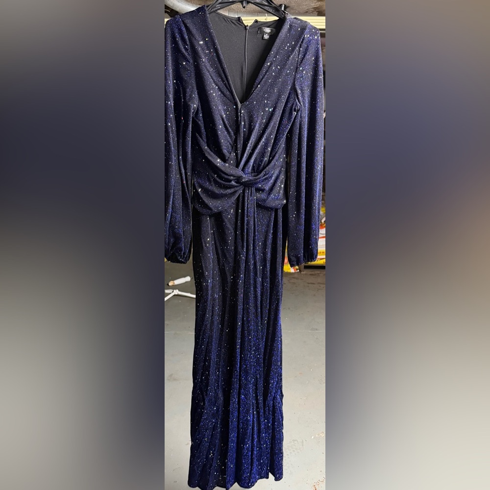 Aqua Midnight Blue Glitter Long Sleeve Dress